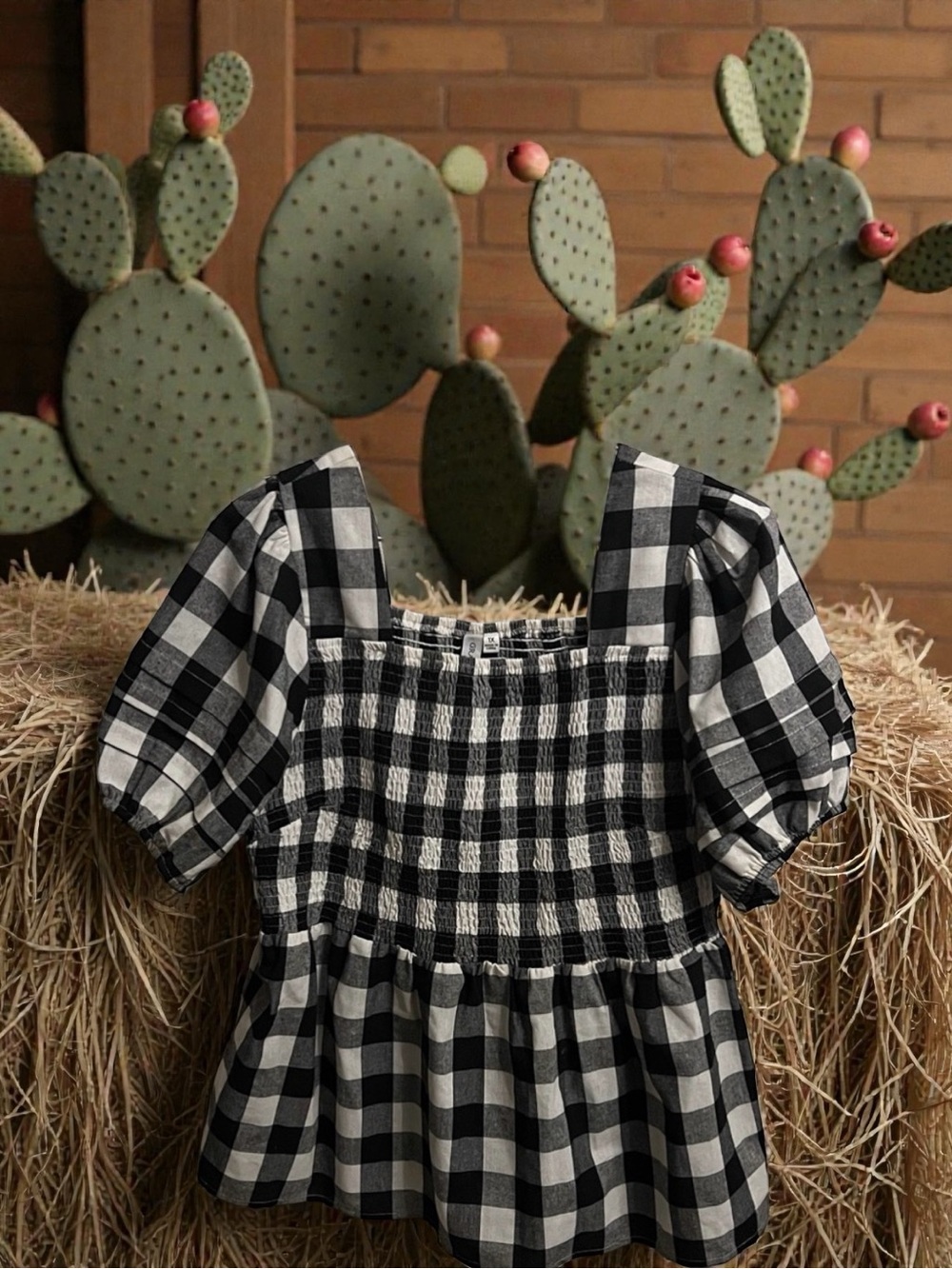 Black and White Checkered Women's Baby Doll shirt.